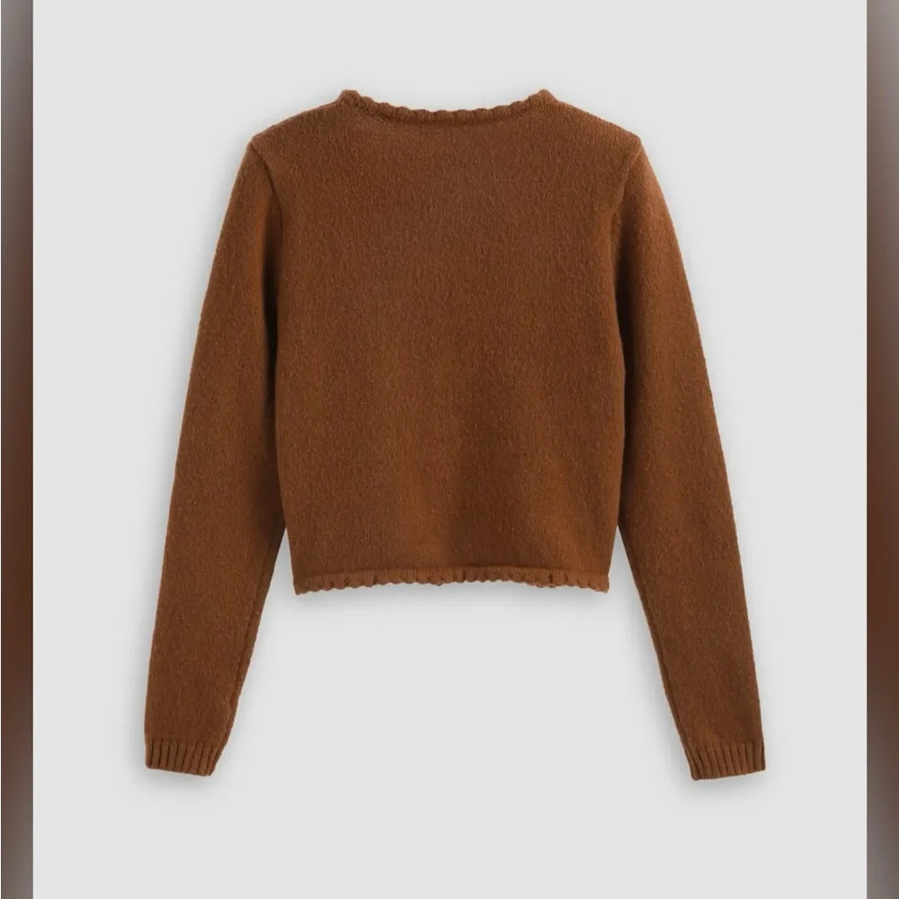 Cider Brown Floral Embroidery Women's Sweater - Picture 5 of 10